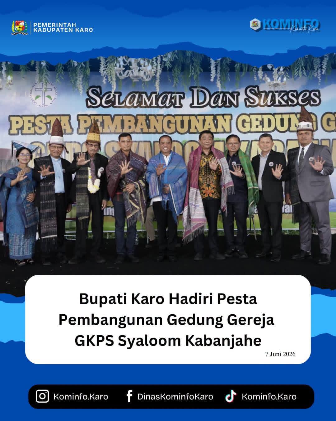 Bupati Karo Antonius Ginting Hadiri Pesta Pembangunan Gedung Gereja GKPS Syaloom Kabanjahe