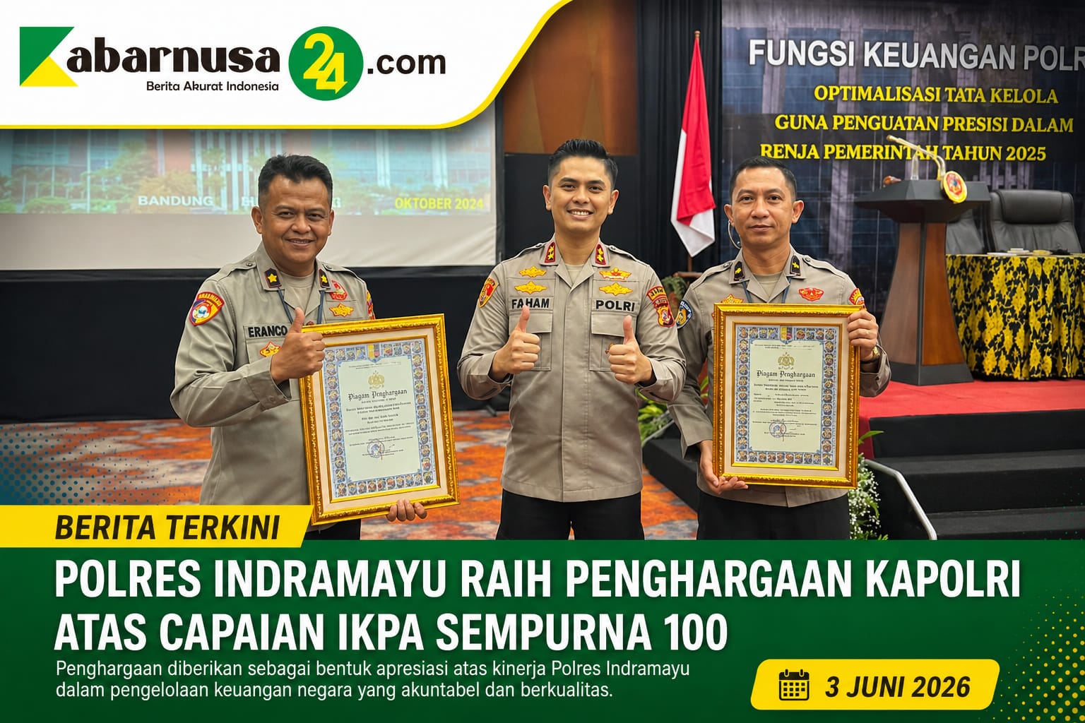 Polres Indramayu Raih Penghargaan Kapolri atas Capaian IKPA Sempurna 100