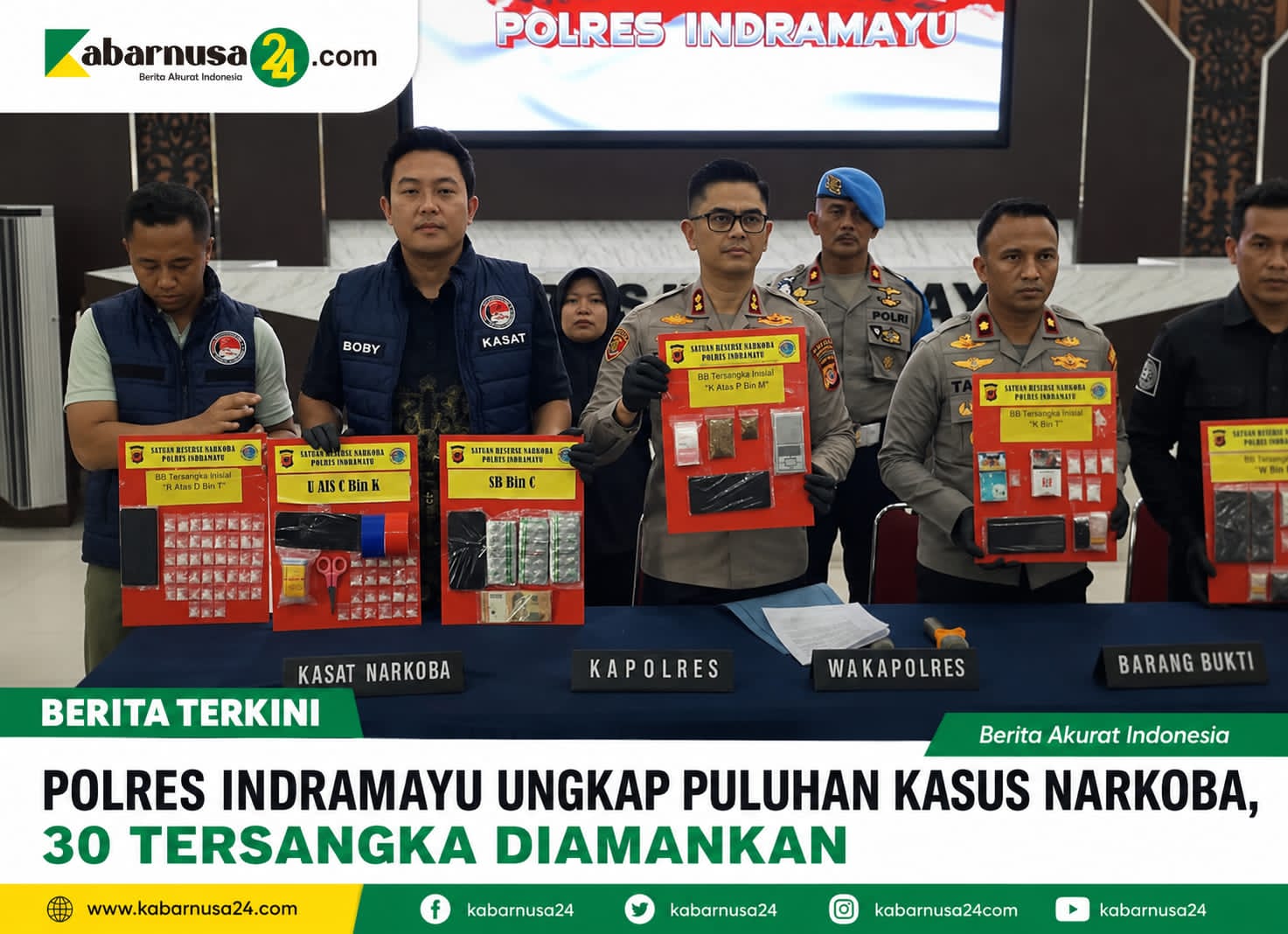Polres Indramayu Ungkap Puluhan Kasus Narkoba, 30 Tersangka Diamankan