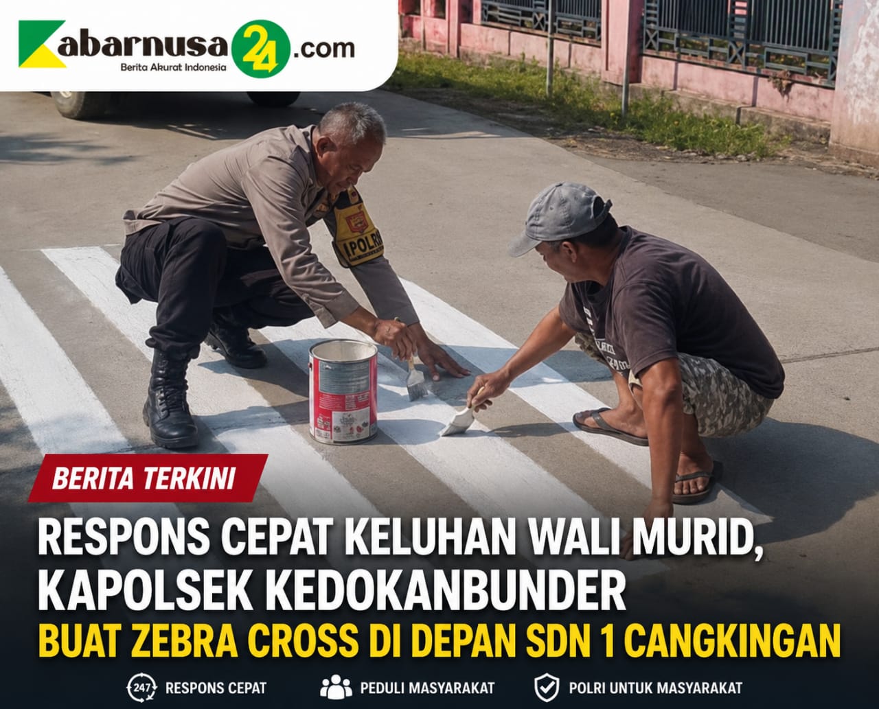 Respons Cepat Keluhan Wali Murid, Kapolsek Kedokanbunder Buat Zebra Cross di Depan SDN 1 Cangkingan