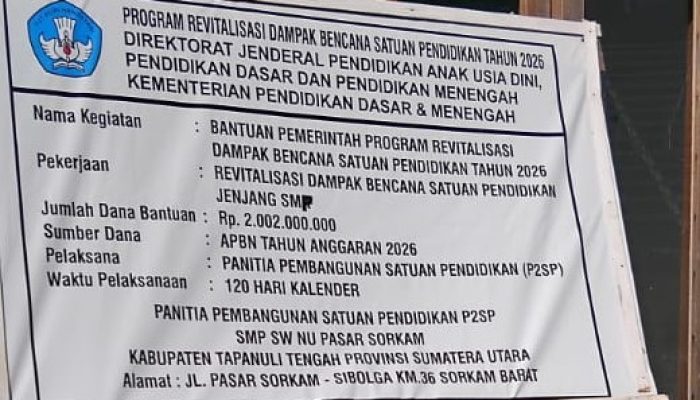 Ada Apa dengan Dana Revitalisasi Rp2 Miliar di SMP Swasta NU Pasar Sorkam?