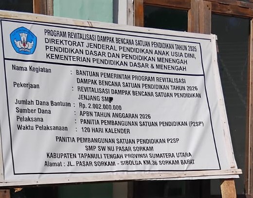 Ada Apa dengan Dana Revitalisasi Rp2 Miliar di SMP Swasta NU Pasar Sorkam?
