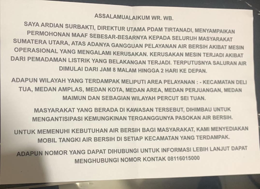 PDAM Tirtanadi Medan Gagal Penuhi Hak Dasar, Warga Sumut Terdampak Krisis Air Layak Dapat Kompensasi