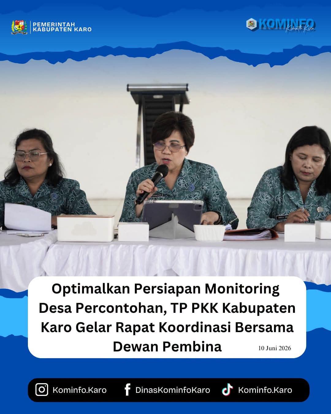 Optimalkan Persiapan Monitoring Desa Percontohan TP PKK Kabupaten Karo Gelar Rapat Koordinasi Bersama Dewan Pembina