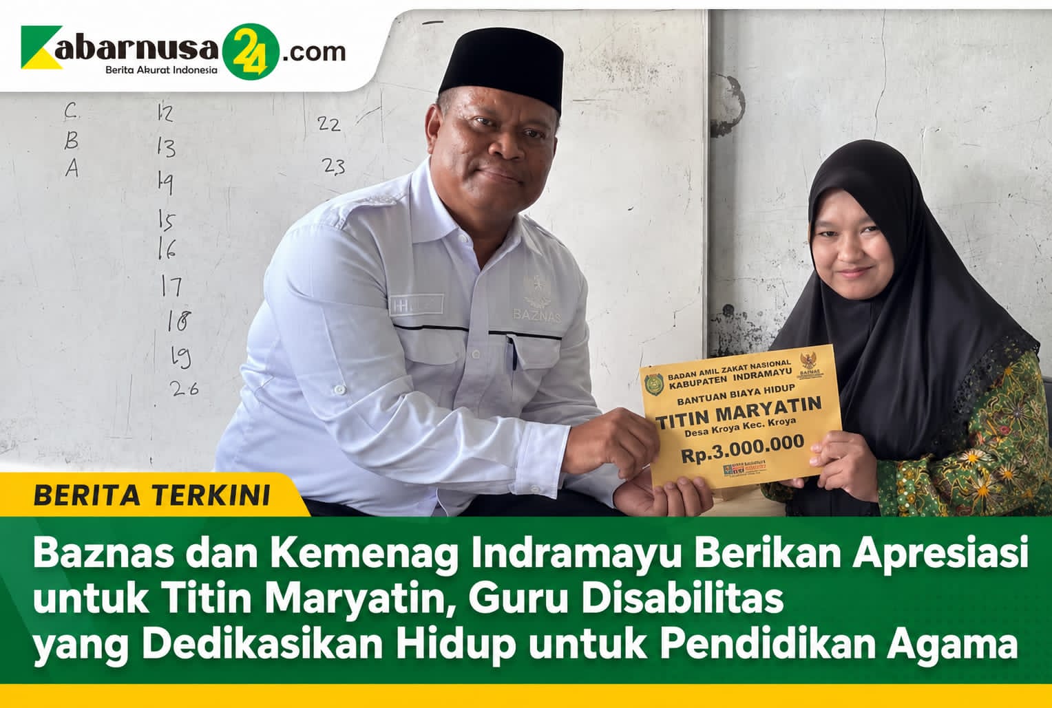 Baznas dan Kemenag Indramayu Berikan Apresiasi untuk Titin Maryatin, Guru Disabilitas yang Dedikasikan Hidup untuk Pendidikan Agama