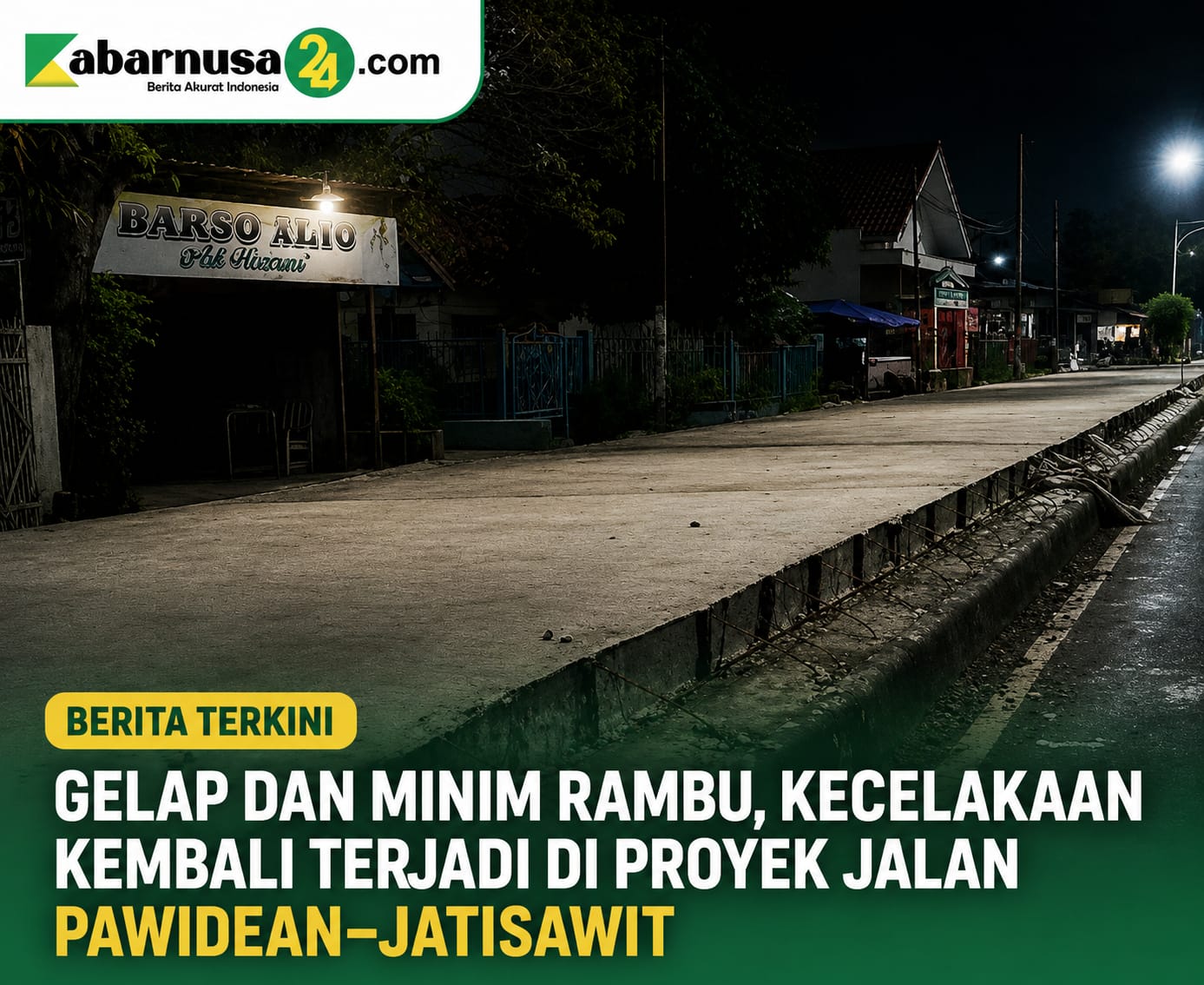 Gelap dan Minim Rambu, Kecelakaan Kembali Terjadi di Proyek Jalan Pawidean–Jatisawit