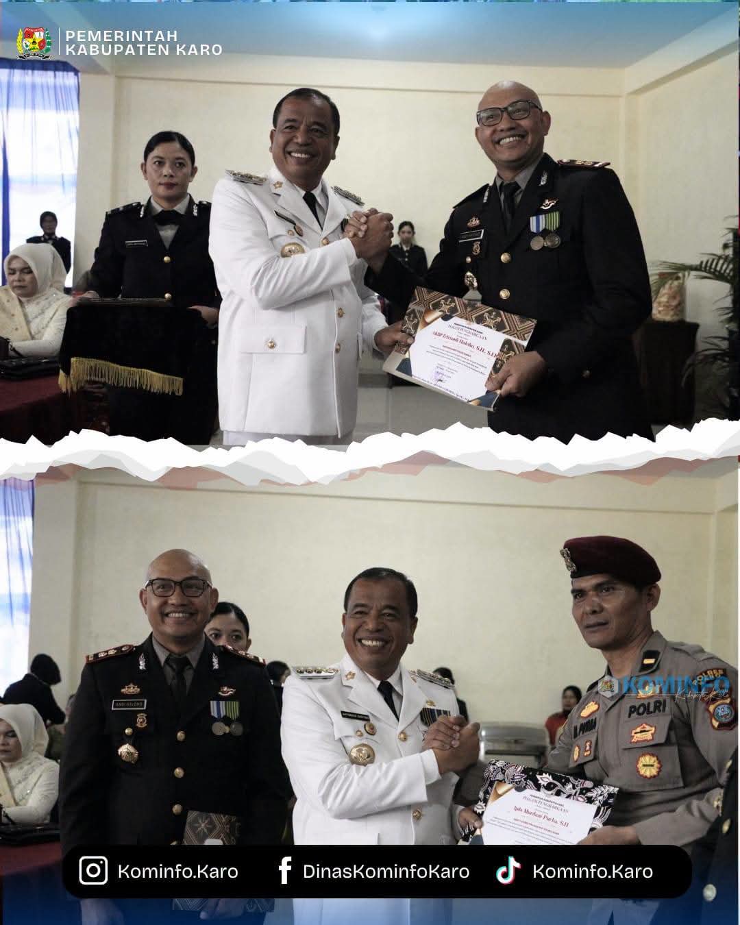 Bupati Karo Apresiasi Kinerja Polres Karo Dan Serahkan Penghargaan Bagi Personel Berprestasi Di Hari Bhayangkara Ke-80