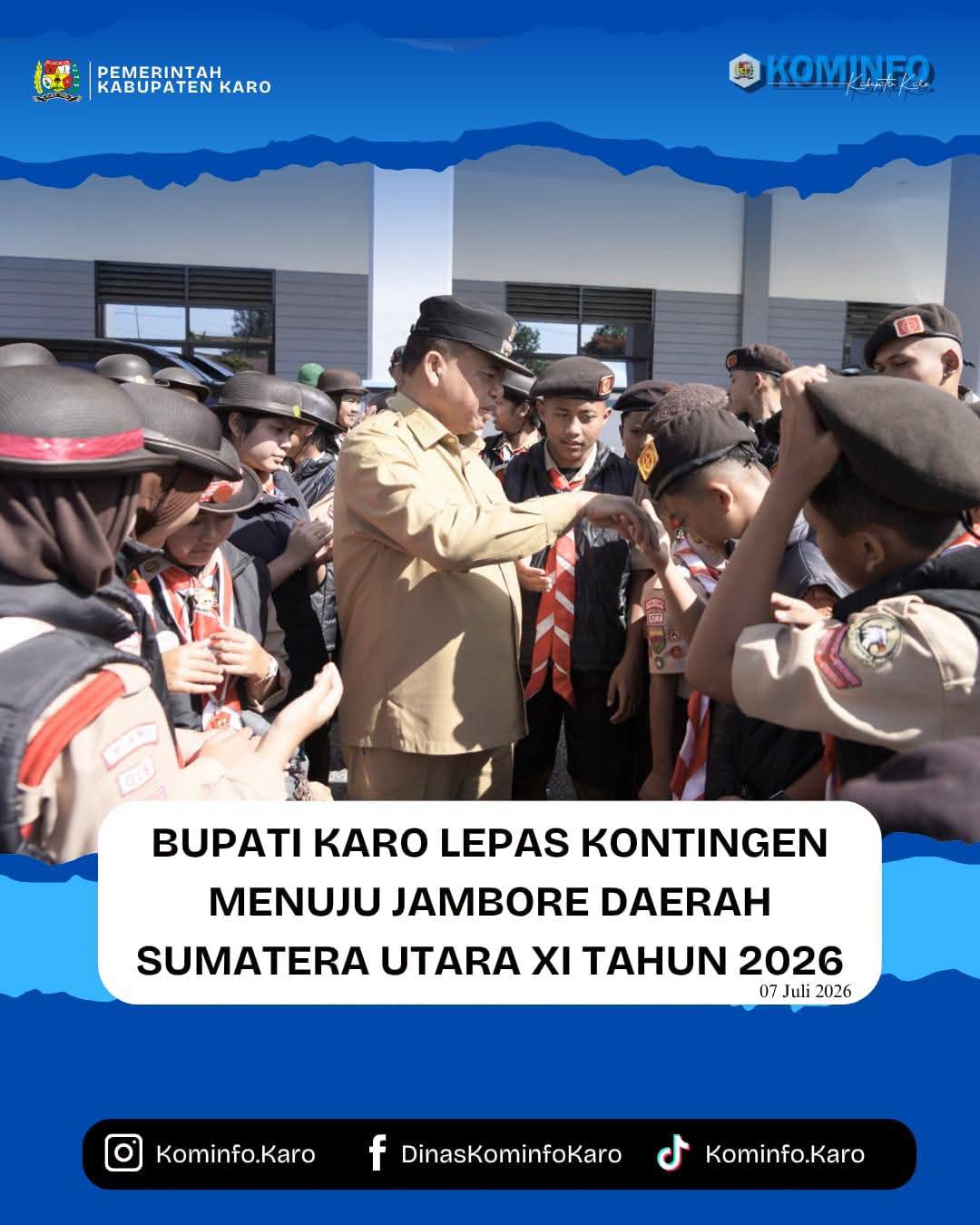 Bupati Karo Lepas Kontingen Pramuka Menuju Jambore Daerah Sumatera Utara XI Tahun 2026