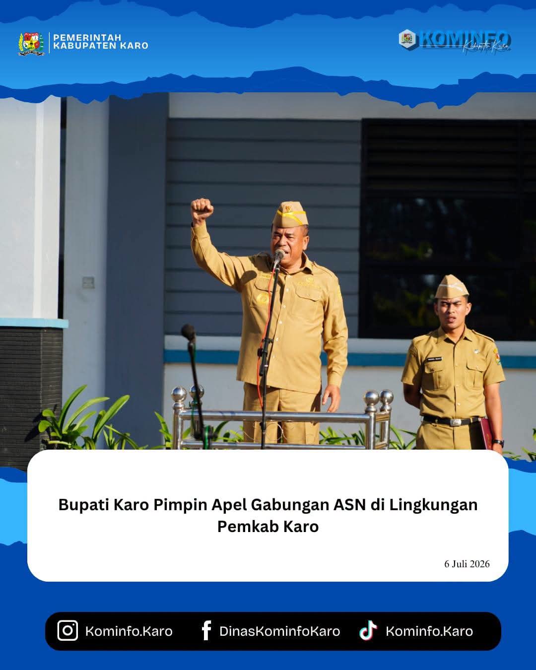 Bupati Karo Pimpin Apel Gabungan ASN di Lingkungan Pemkab Karo