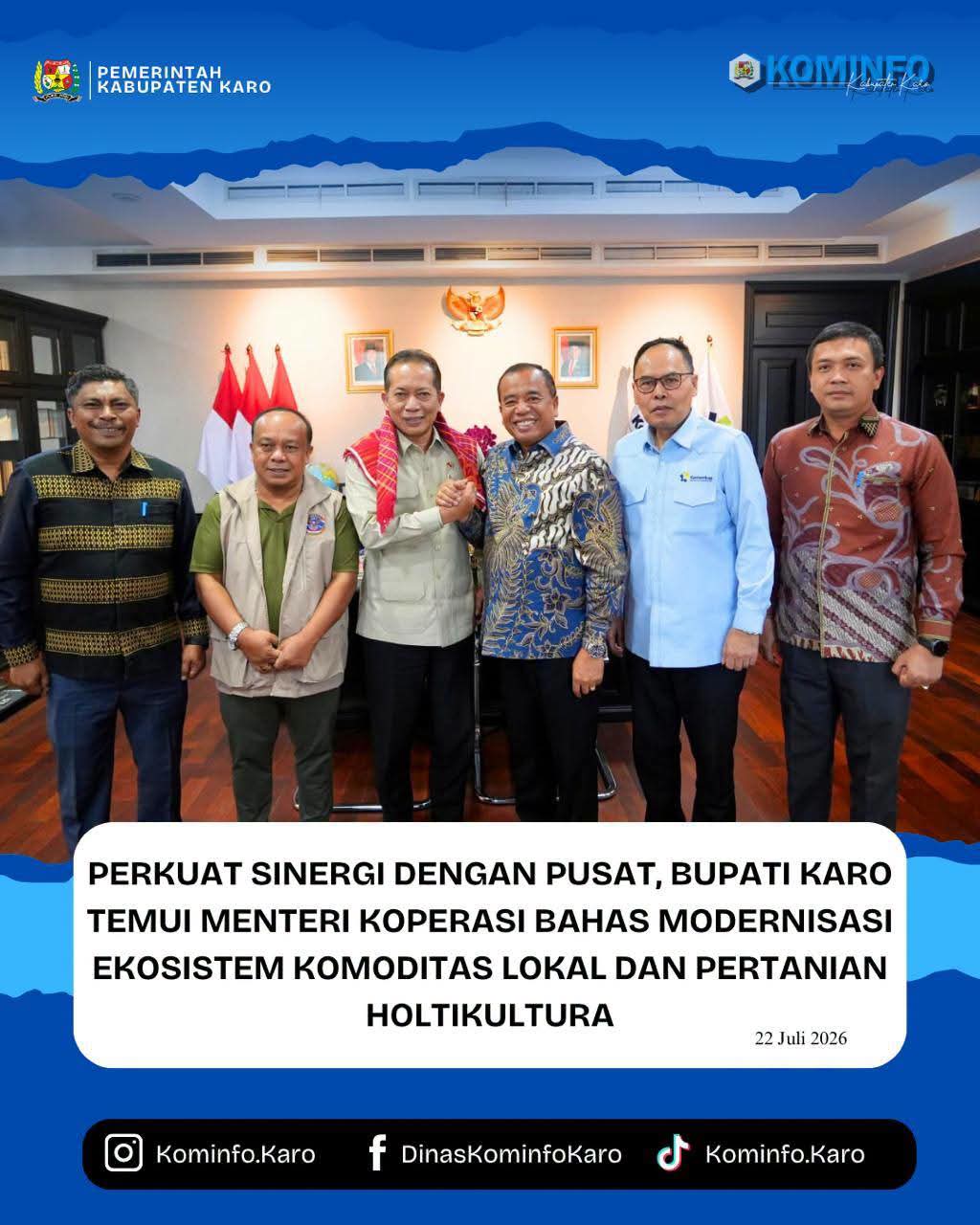 Bupati Karo Temui Menteri Koperasi Bahas Modernisasi Ekosistem Komoditas Lokal dan Pertanian Hortikultura