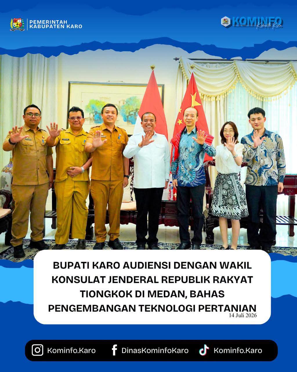 Bupati Karo Audiensi Dengan Wakil Konsulat Jenderal Republik Rakyat Tiongkok Di Medan