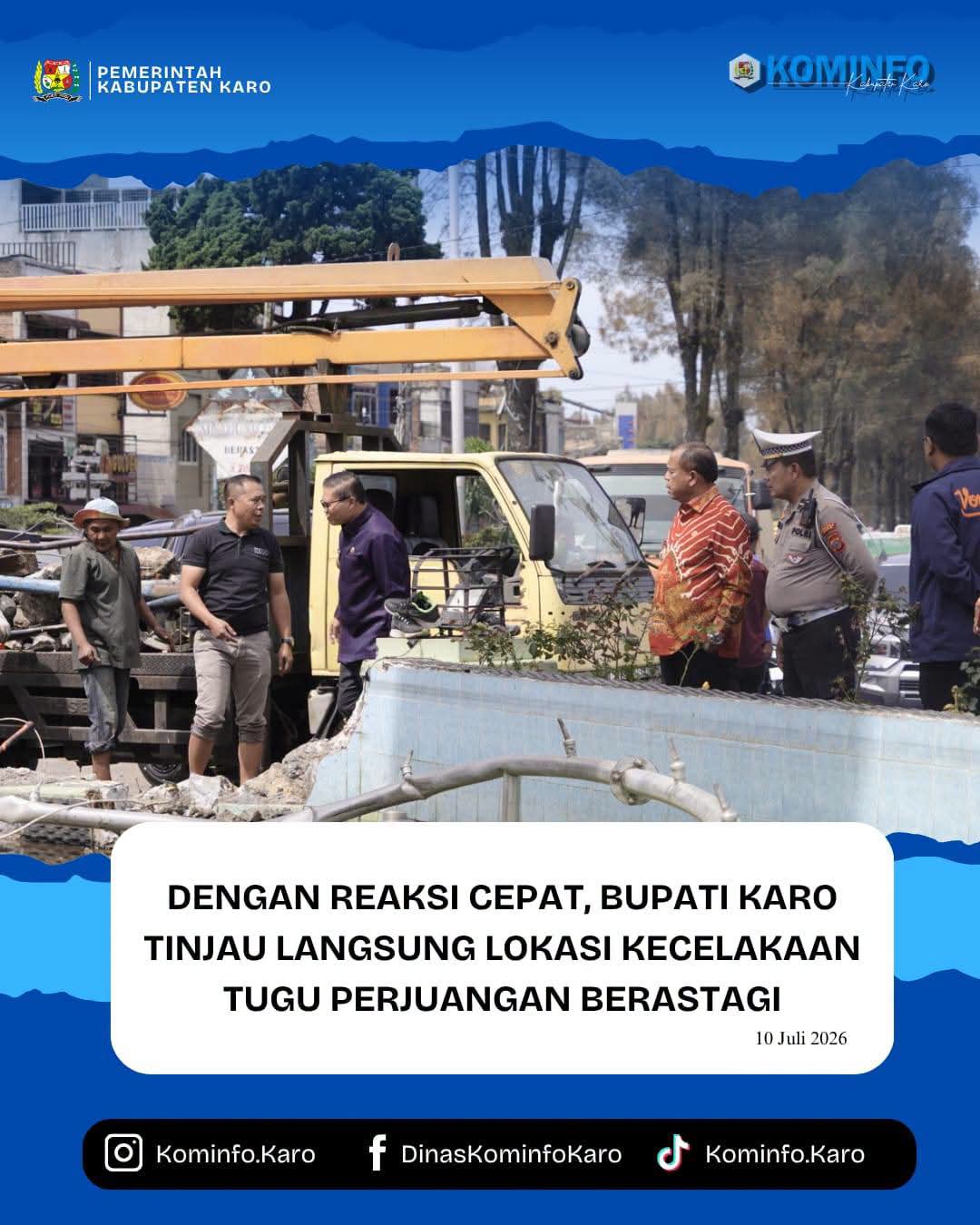 Bupati Karo Tinjau Langsung Lokasi Kecelakaan Tugu Perjuangan Berastagi