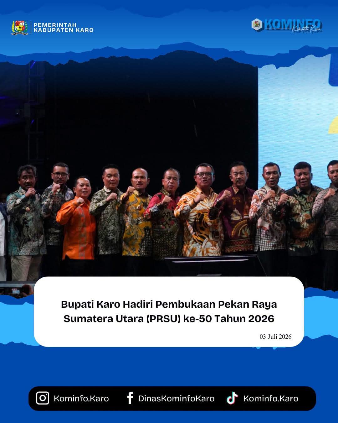 Bupati Karo Hadiri Pembukaan Pekan Raya Sumatera Utara (PRSU) ke-50 Tahun 2026
