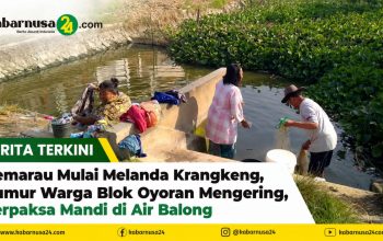 Kemarau Mulai Melanda Krangkeng, Sumur Warga Blok Oyoran Mengering, Terpaksa Mandi di Air Balong