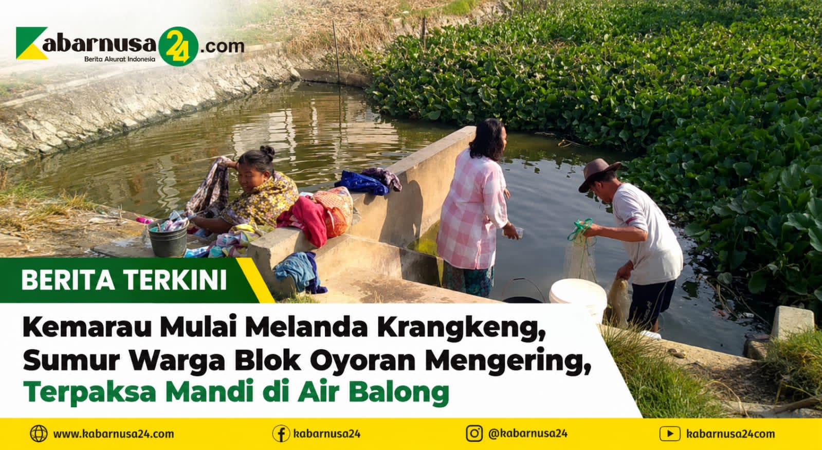 Kemarau Mulai Melanda Krangkeng, Sumur Warga Blok Oyoran Mengering, Terpaksa Mandi di Air Balong