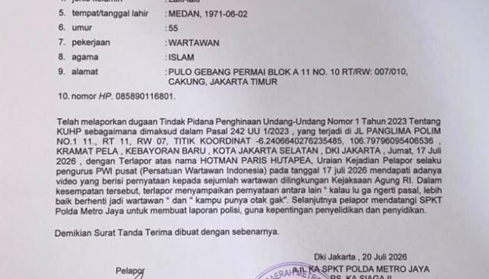 Inilah Tanggapan Polda Metro Jaya Atas Laporan Persatuan Wartawan Indonesia terhadap H