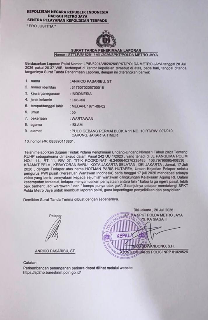 Inilah Tanggapan Polda Metro Jaya Atas Laporan Persatuan Wartawan Indonesia terhadap H