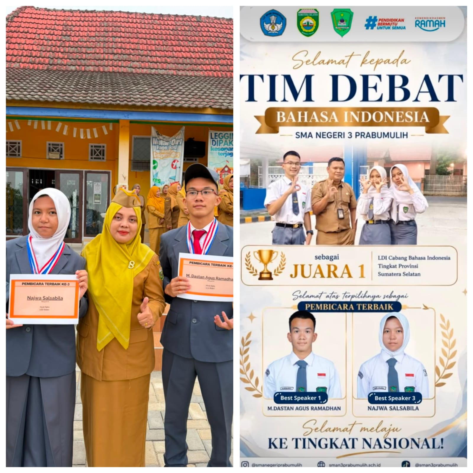 2 Siswa Mengharumkan Nama SMA Negeri 3 Prabubulih Raih Juara 1 LDBI se Provinsi Sumatera Selatan