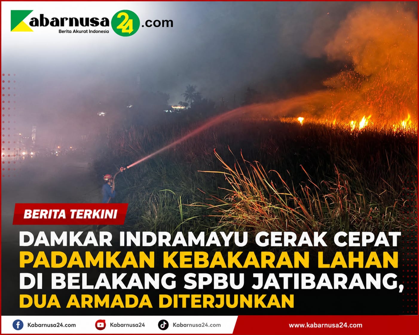 Damkar Indramayu Gerak Cepat Padamkan Kebakaran Lahan di Belakang SPBU Jatibarang, Dua Armada Diterjunkan