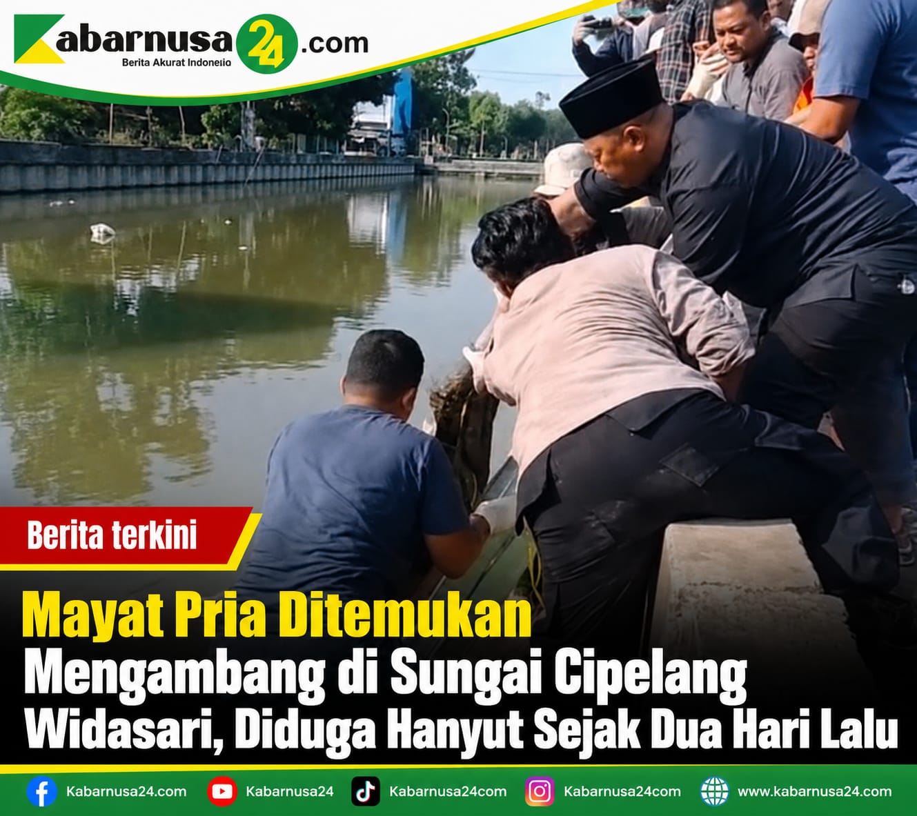 Mayat Pria Ditemukan Mengambang di Sungai Cipelang Widasari, Diduga Hanyut Sejak Dua Hari Lalu