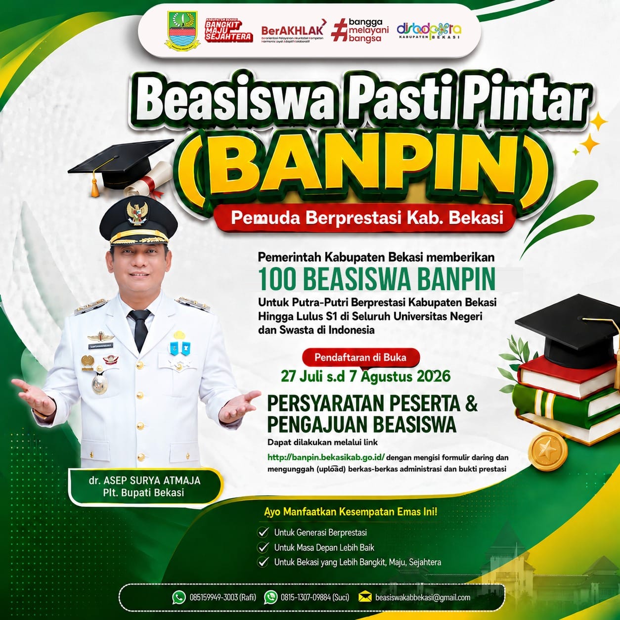 Pemkab Bekasi Gulirkan Kembali Program Beasiswa Perguruan Tinggi bagi Pemuda Berprestasi, Dibuka 27 Juli 2026