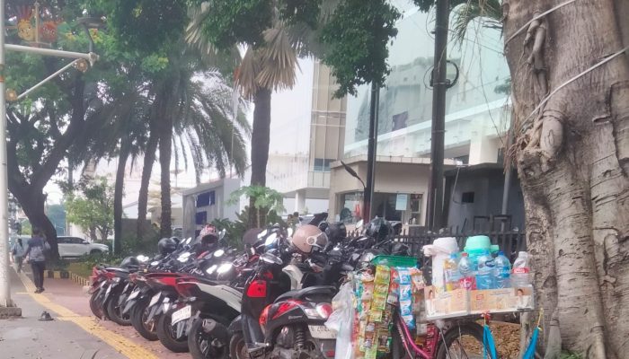Diduga Dibiarkan Petugas Dishub, Samping Kantor BGN Kendaraan Motor Parkir Diatas Trotoar