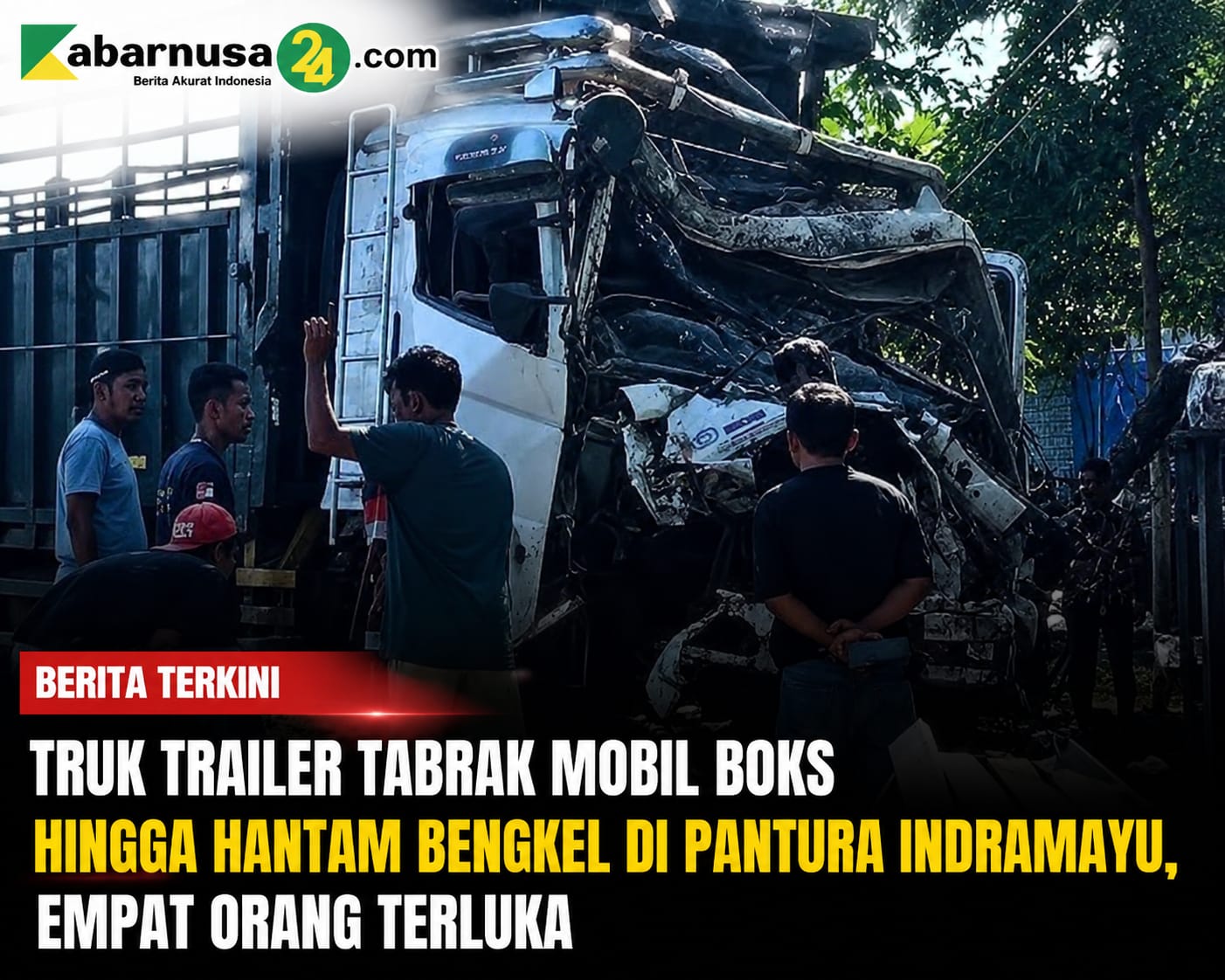 Truk Trailer Tabrak Mobil Boks hingga Hantam Bengkel di Pantura Indramayu, Empat Orang Terluka