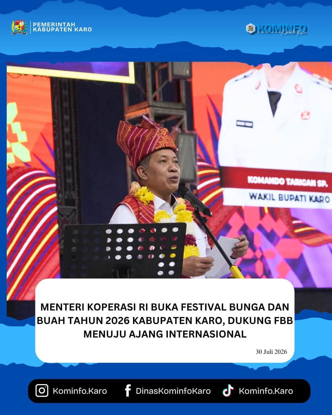 Menteri Koperasi RI Buka Festival Bunga dan Buah Tahun 2026 Kabupaten Karo