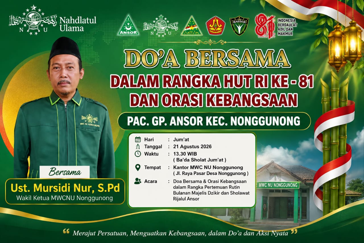 PAC GP Ansor Nonggunong Segera Gelar Doa Bersama dan Orasi Kebangsaan Sambut HUT RI ke-81