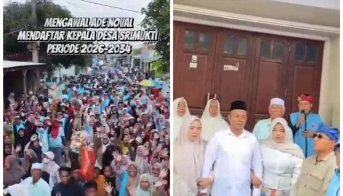 Di Iringi Ribuan Dan Lautan Manusia Pendukung. Ade Noval, Resmi Daftar Calon Kepala Desa Srimukti,