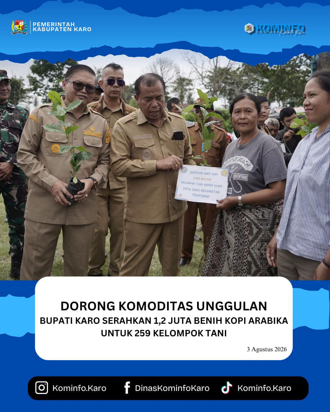 Bupati Karo Serahkan 1,2 Juta Benih Kopi Arabika untuk 259 Kelompok Tani