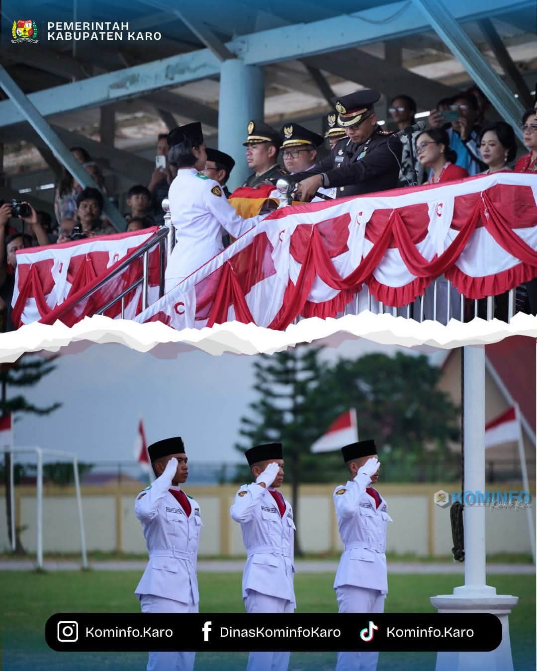 Bupati Karo Ikuti Upacara Serenade dan Penurunan Bendera HUT ke-81 RI