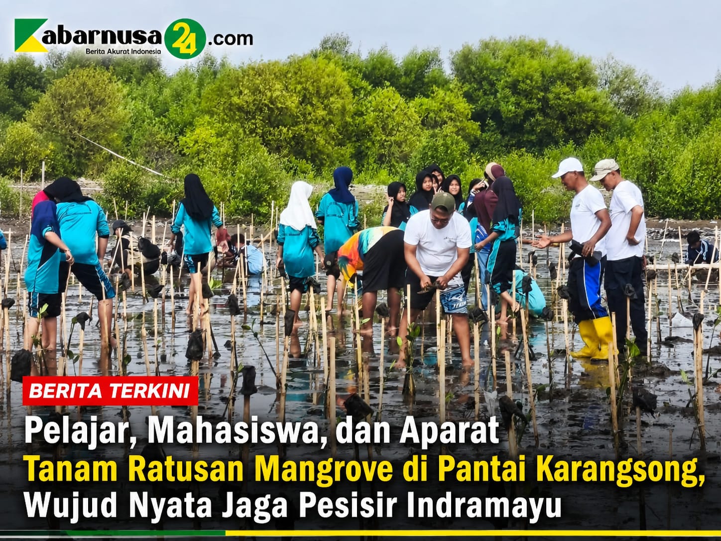 Pelajar, Mahasiswa, dan Aparat Tanam Ratusan Mangrove di Pantai Karangsong, Wujud Nyata Jaga Pesisir Indramayu