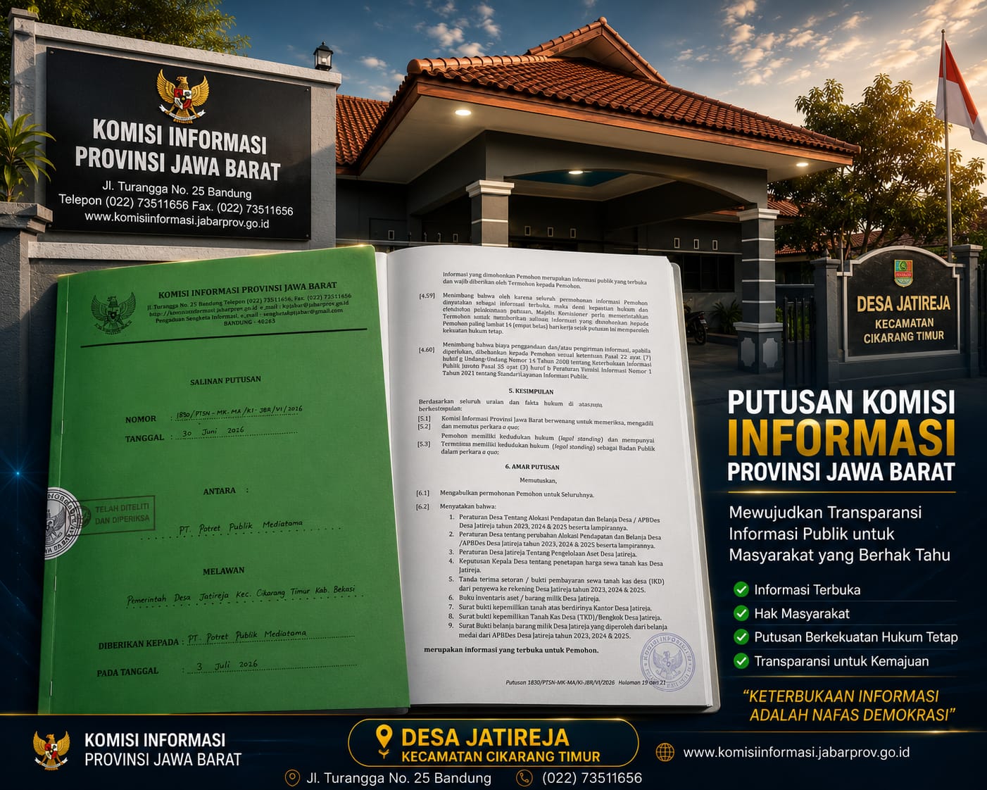Tidak Patuhi Putusan Inkrah Komisi Informasi, Kades Jatireja Suwandi Terancam Digugat di PTUN Bandung