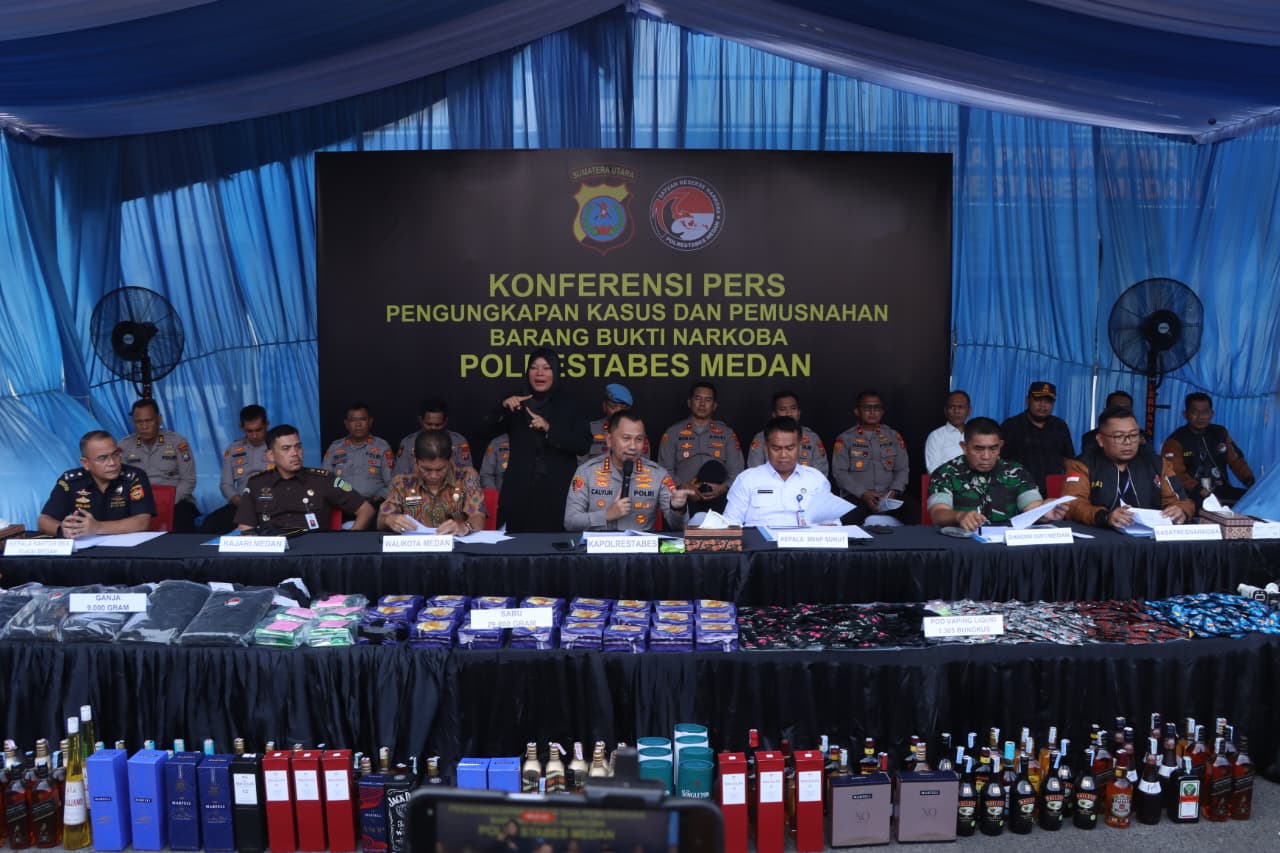 Polrestabes Medan Ungkap 1.187 Kasus Narkoba Dalam 300 Hari, Musnahkan Puluhan Kilogram Barang Bukti