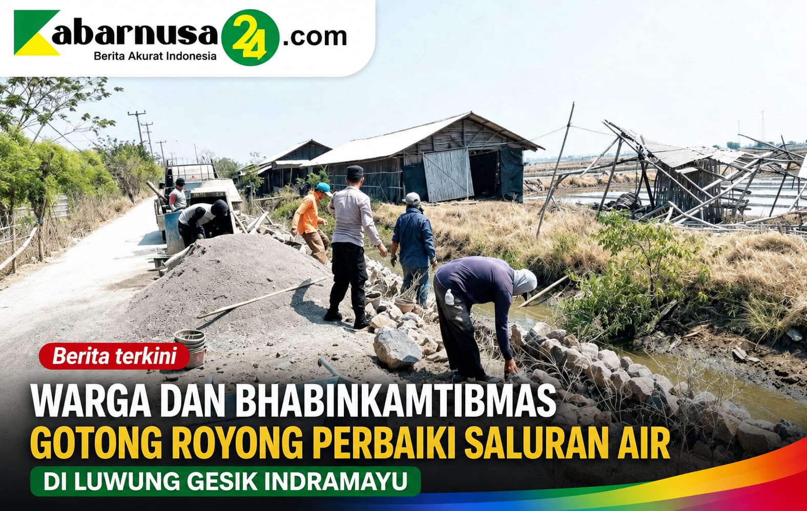 Warga dan Bhabinkamtibmas Gotong Royong Perbaiki Saluran Air di Luwung Gesik Indramayu