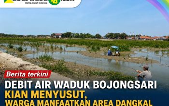 Debit Air Waduk Bojongsari Kian Menyusut, Warga Manfaatkan Area Dangkal untuk Memancing