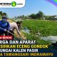 Warga dan Aparat Bersihkan Eceng Gondok di Sungai Kalen Pasir desa Tawangsari Indramayu