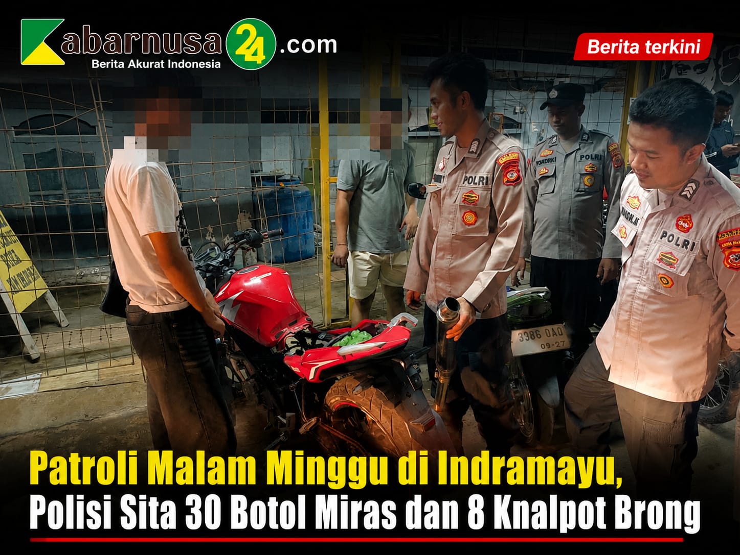 Patroli Malam Minggu di Indramayu, Polisi Sita 30 Botol Miras dan 8 Knalpot Brong