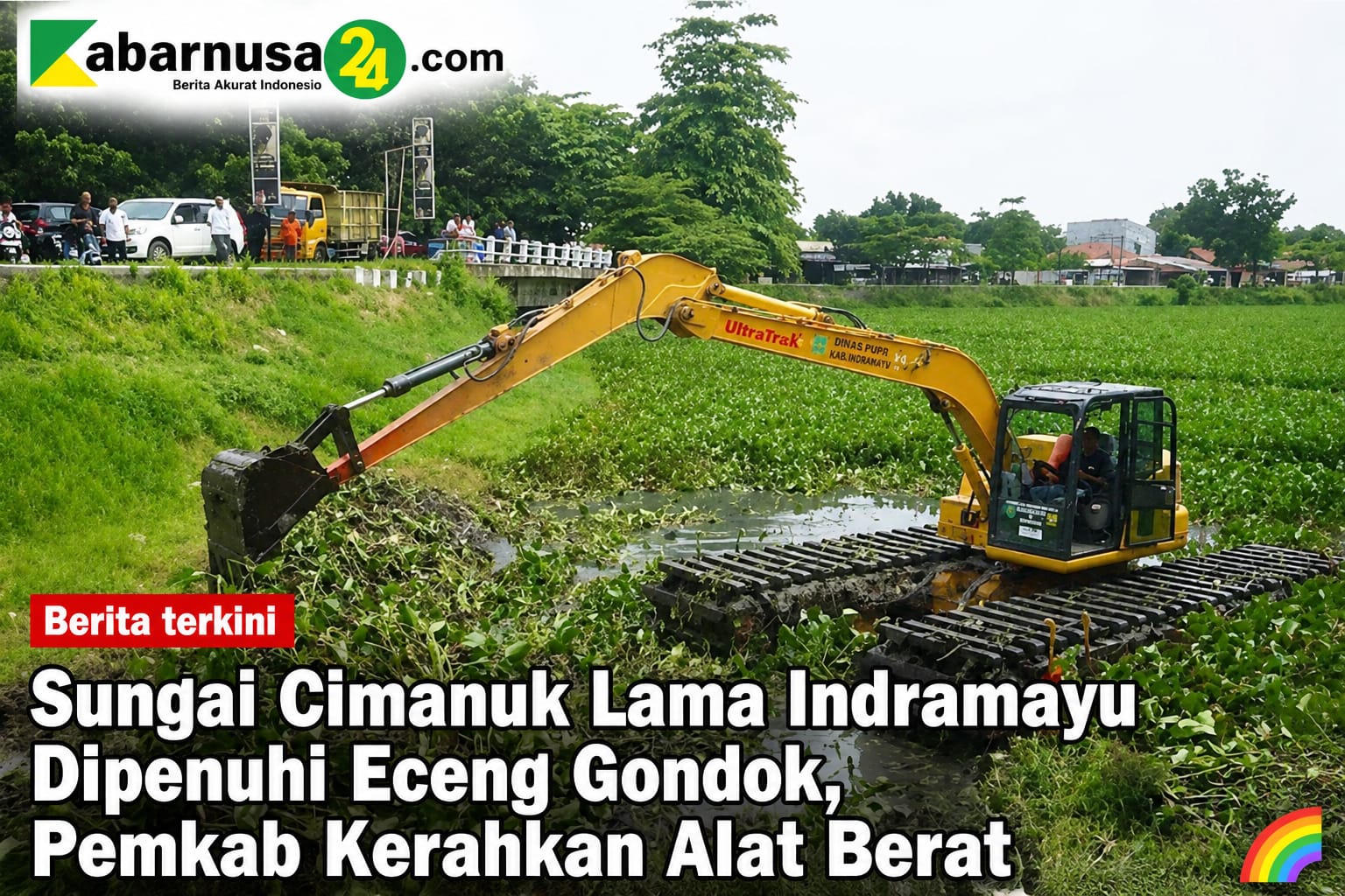 Sungai Cimanuk Lama Indramayu Dipenuhi Eceng Gondok, Pemkab Kerahkan Alat Berat