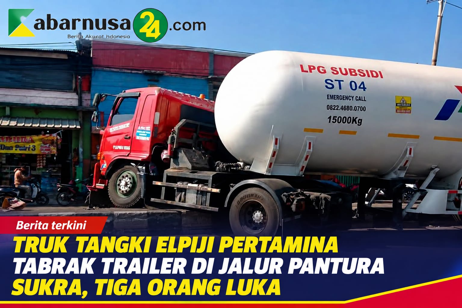 Truk Tangki Elpiji Pertamina Tabrak Trailer di Jalur Pantura Sukra, Tiga Orang Luka