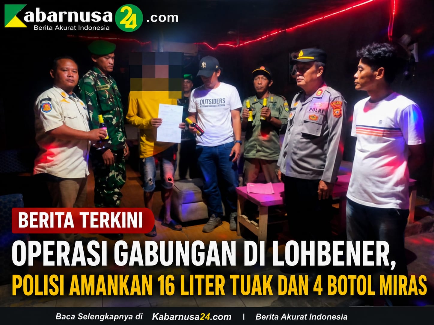 Operasi Gabungan di Lohbener, Polisi Amankan 16 Liter Tuak dan 4 Botol Miras