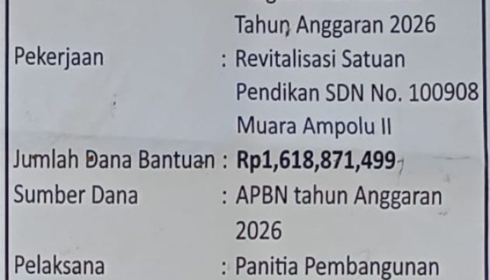 Rp1,6 Miliar Proyek Revitalisasi SDN 100908 Muara Ampolu II Disorot: P2SP Mengaku Hanya Pajangan, Dinas Pendidikan Jangan Bungkam