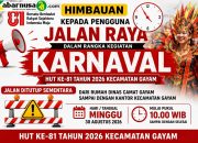 Jelang Karnaval HUT ke-81 RI, Jalan di Kecamatan Gayam Ditutup Sementara Minggu 30 Agustus 2026