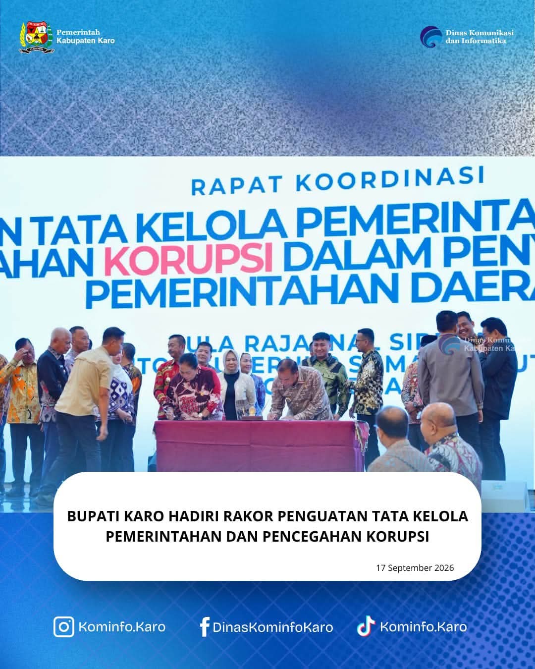 Bupati Karo Hadiri Rakor Penguatan Tata Kelola Pemerintahan dan Pencegahan Korupsi