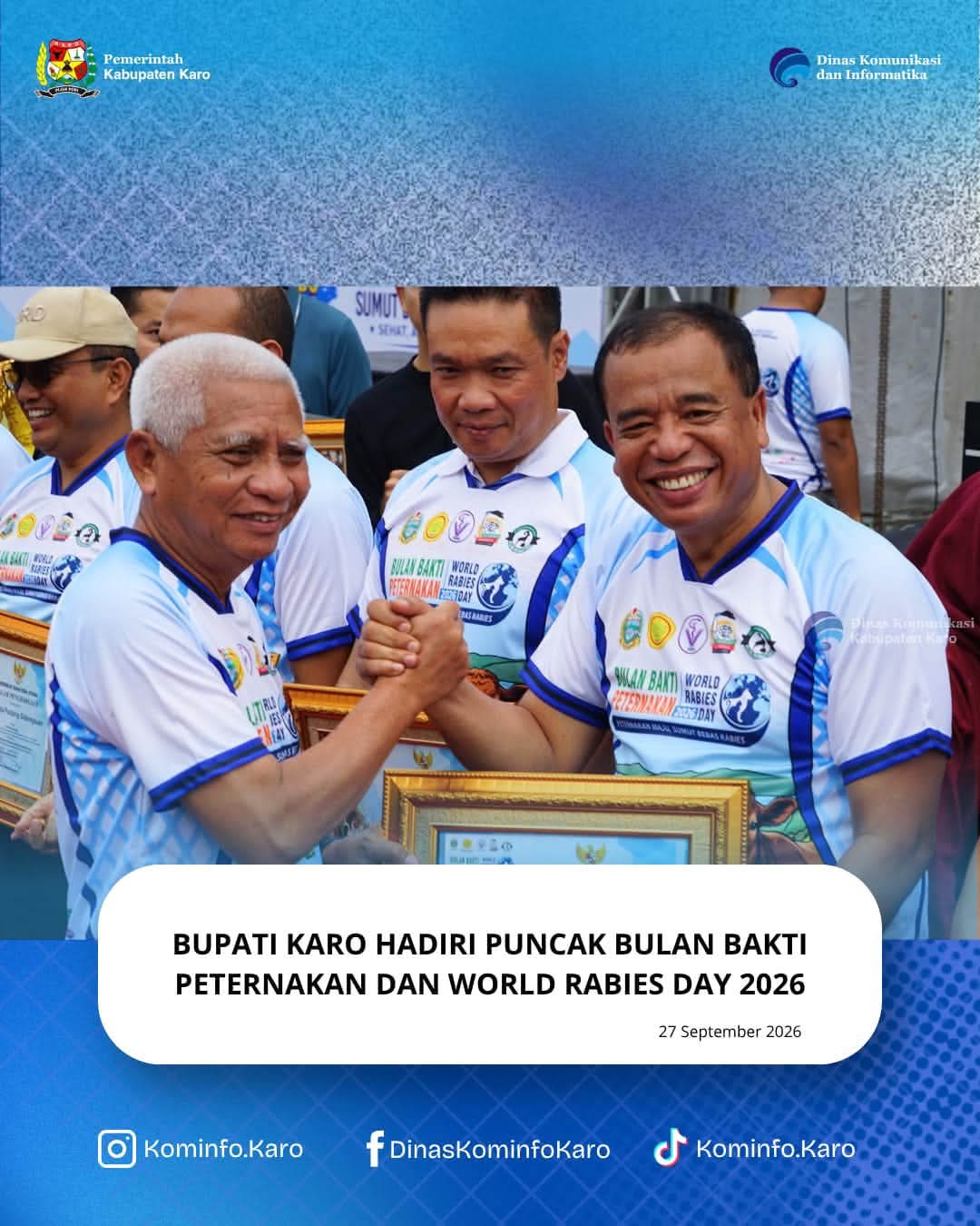 Bupati Karo Hadiri Puncak Bulan Bakti Peternakan dan World Rabies Day 2026