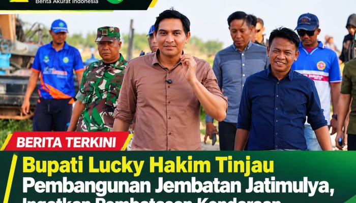 Bupati Lucky Hakim Tinjau Pembangunan Jembatan Jatimulya, Ingatkan Pembatasan Kendaraan