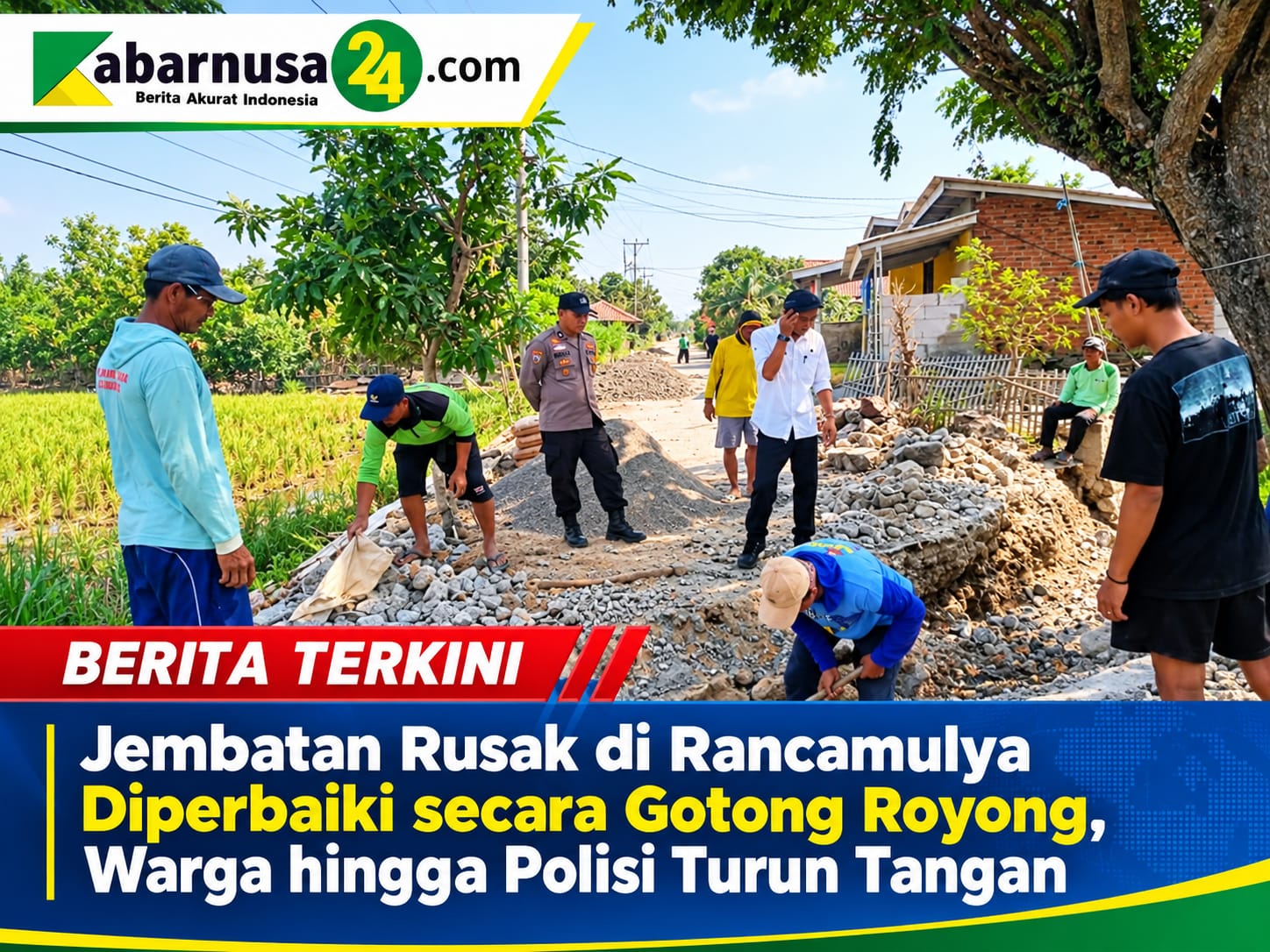 Jembatan Rusak di Rancamulya Diperbaiki secara Gotong Royong, Warga hingga Polisi Turun Tangan