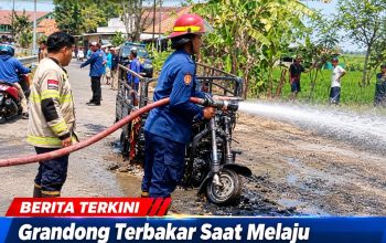 Grandong Terbakar Saat Melaju didesa Cidempet, Api Sambar Lahan Warga