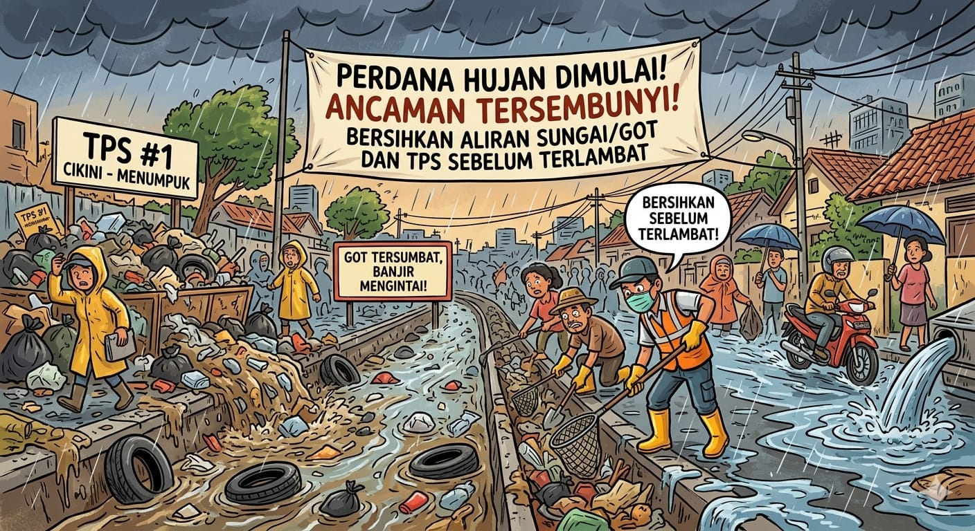 Perdana Hujan Dimulai, Ancaman Tersembunyi - Pengamat: Bersihkan Aliran Sungai/Got dan TPS Sebelum Terlambat